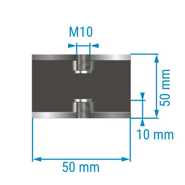 Metall-Gummipuffer TYP 3 (C), beidseitig Innengewinde, Durchmesser 50 mm,  Gewinde M10, Höhe 50 mm (Nr. 462501) 