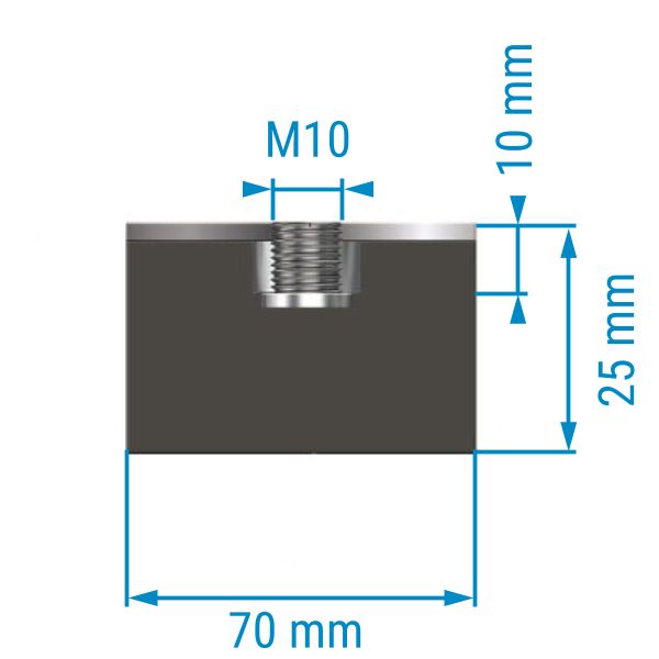 Metall-Gummipuffer TYP 5 (E), einseitig Innengewinde, Durchmesser 70 mm, Gewinde  M10, Höhe 25 mm (Nr. 462594) 